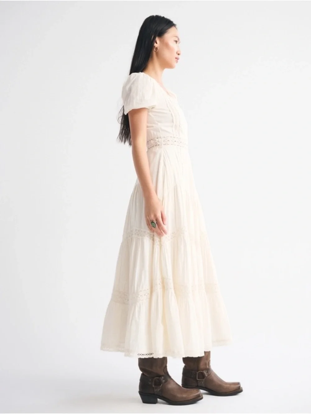 Kemo Sabe x Abercrombie & Fitch Puff Sleeve Lace-Pieced Maxi Dress XS